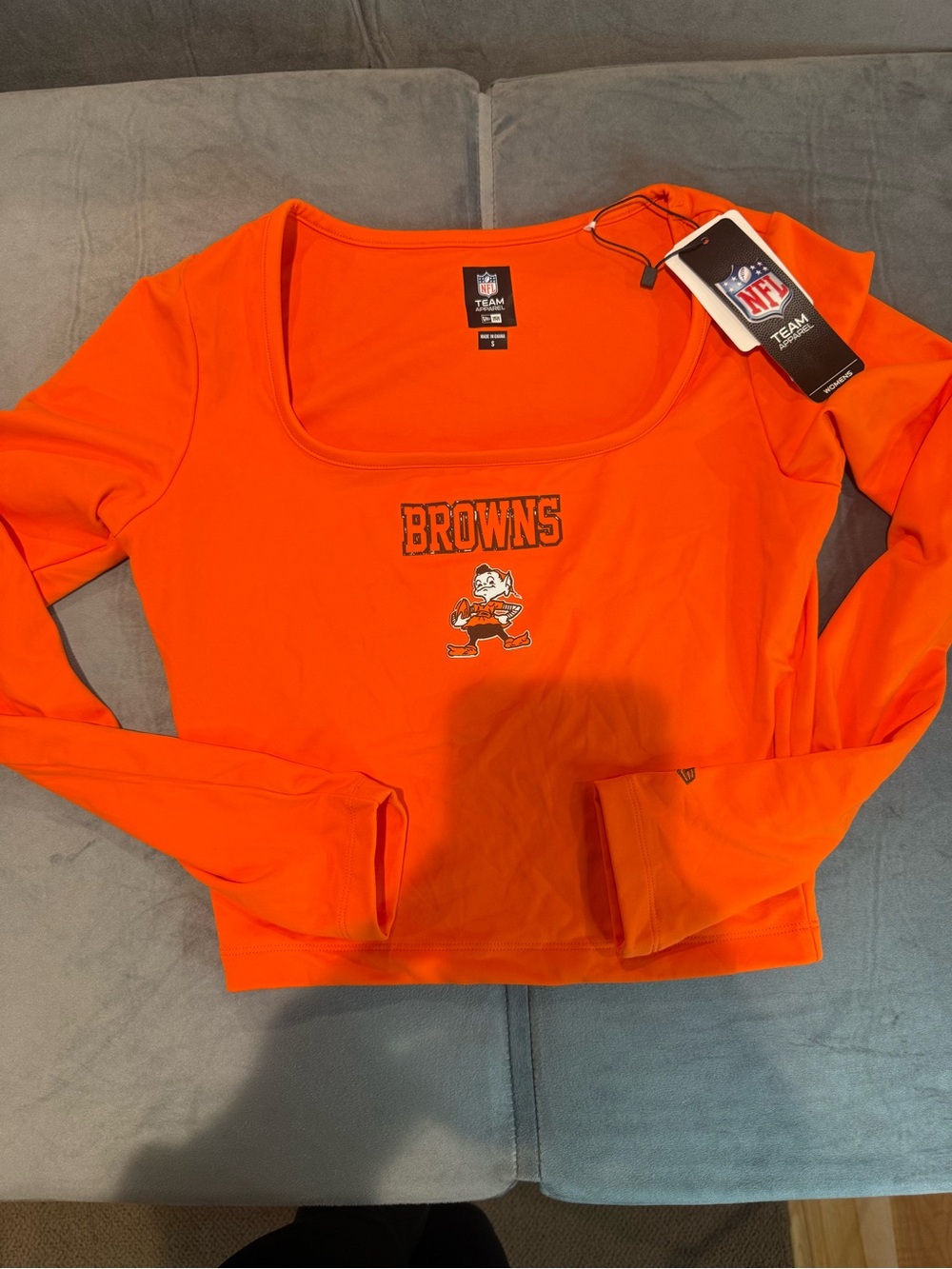New Era Women's Orange Long Sleeve Scoop Neck Browns Top